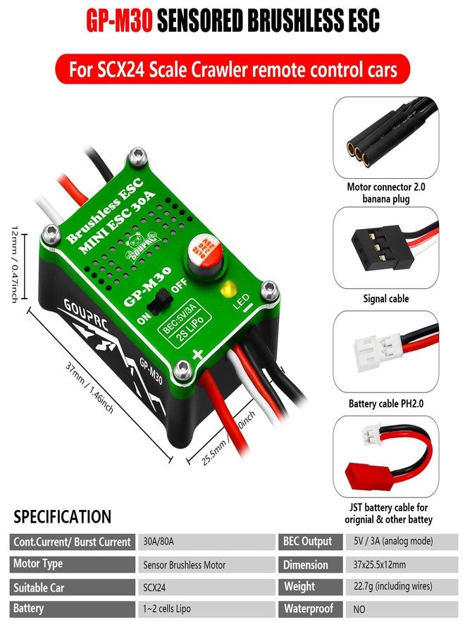 محرك GOUPRC 2204 2400KV بدون فرش خارجي الدوران مع ناقل حركة ووحدة تحكم إلكترونية صغيرة بدون فرش 30 أمبير لسيارة الزحف SCX24 التي تعمل بجهاز تحكم عن بعد من Axial بمقياس 1/24 باللونين الأسود والأخضر - Image 3